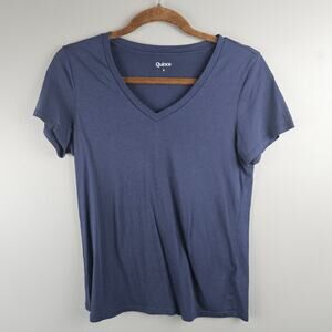 Quince Cotton Modal V Neck Tee Navy Blue Size Small